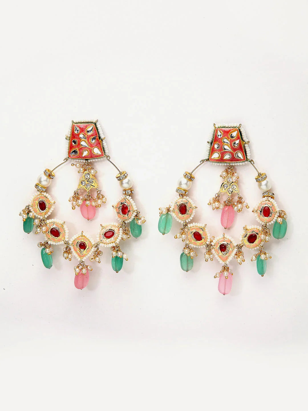 Red and White Meenakari Earring chandbala from Dugristyle Ruhaniyat By Dugran