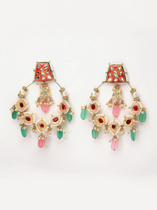 Red and White Meenakari Earring chandbala from Dugristyle Ruhaniyat By Dugran