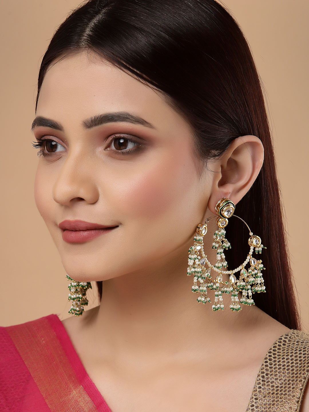 Green and White Kundan Chandbala Earring from Dugristyle Ruhaniyat By Dugran
