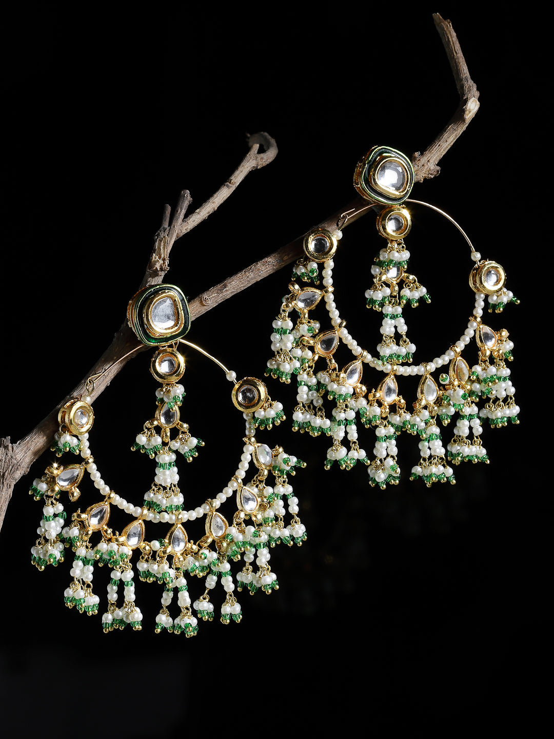 Green and White Kundan Chandbala Earring from Dugristyle Ruhaniyat By Dugran