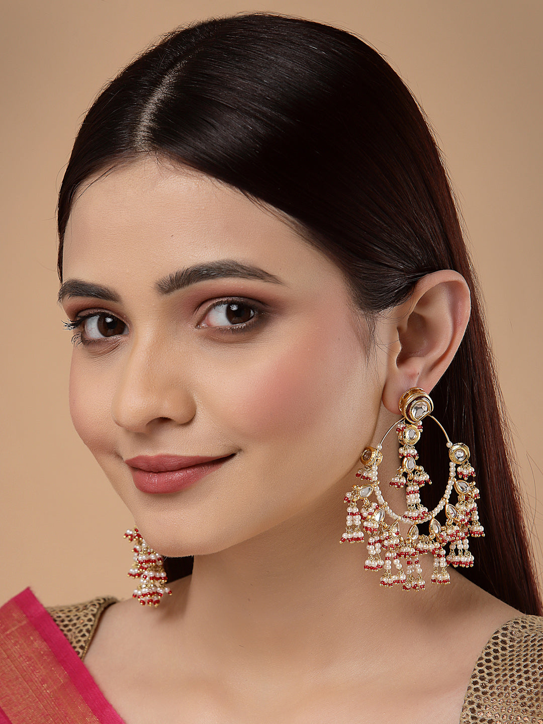 Red and White Kundan Chandbala Earring from Dugristyle Ruhaniyat By Dugran