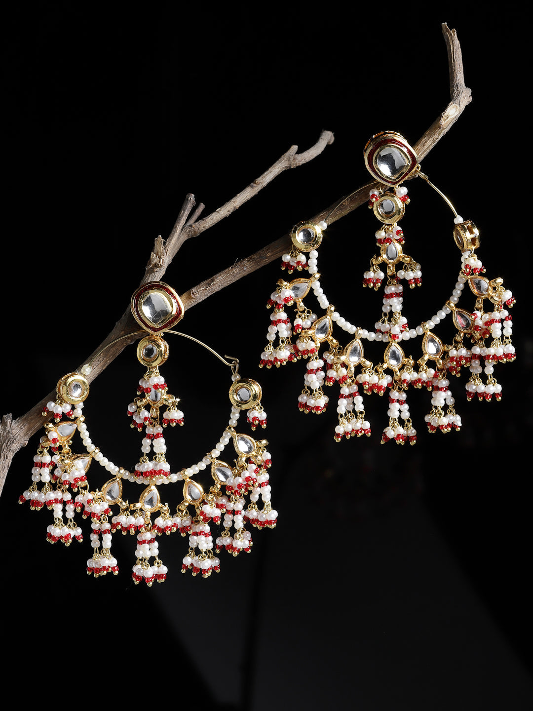 Red and White Kundan Chandbala Earring from Dugristyle Ruhaniyat By Dugran