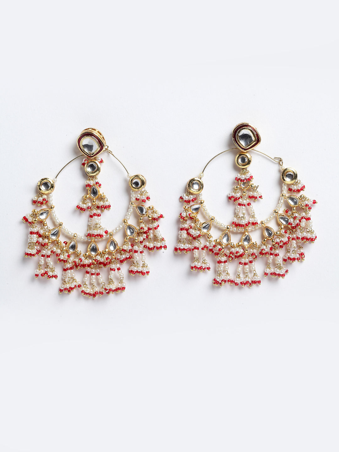 Red and White Kundan Chandbala Earring from Dugristyle Ruhaniyat By Dugran