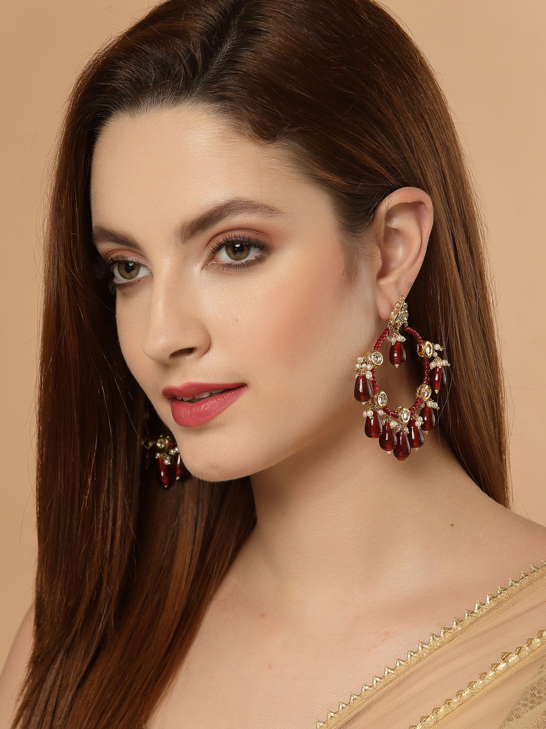 Red and Gold Kundan Chand Bali Earring from Dugristyle Ruhaniyat By Dugran