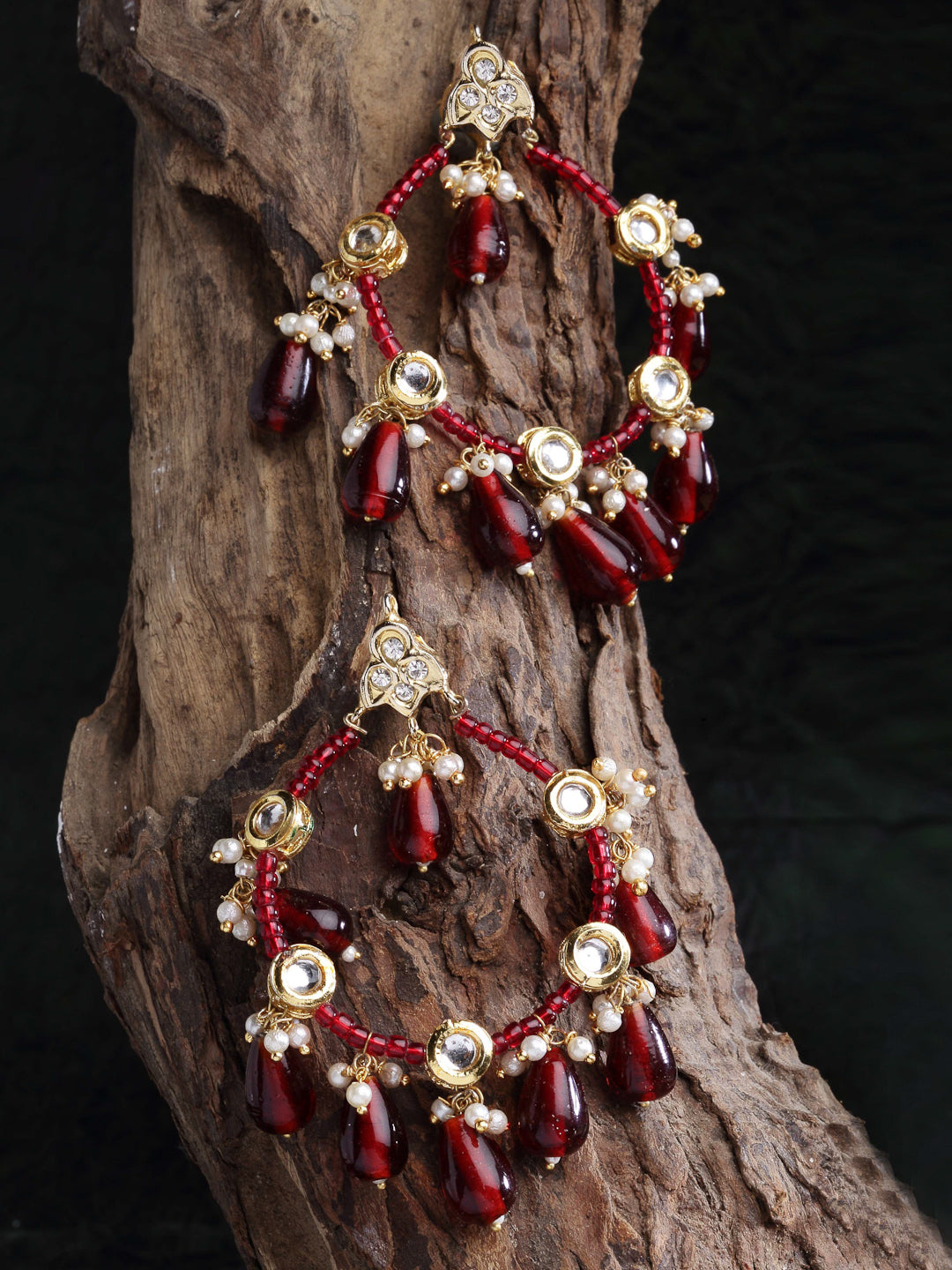 Red and Gold Kundan Chand Bali Earring from Dugristyle Ruhaniyat By Dugran