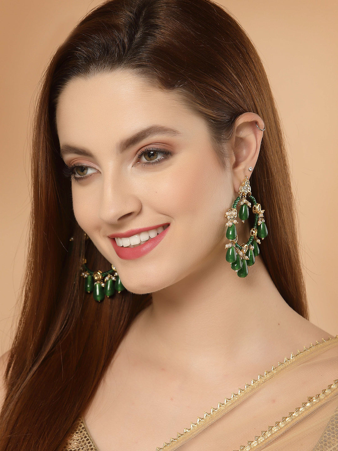 Green and Gold Kundan Chand Bali Earring from Dugristyle Ruhaniyat By Dugran