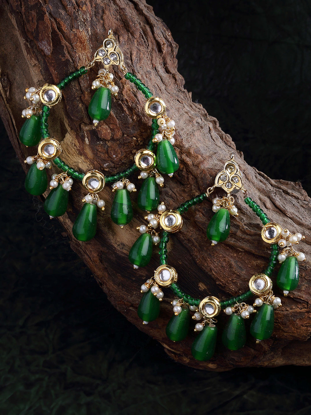 Green and Gold Kundan Chand Bali Earring from Dugristyle Ruhaniyat By Dugran