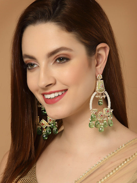 Green and Red Kundan Chand Bali Earring from Dugristyle Ruhaniyat By Dugran