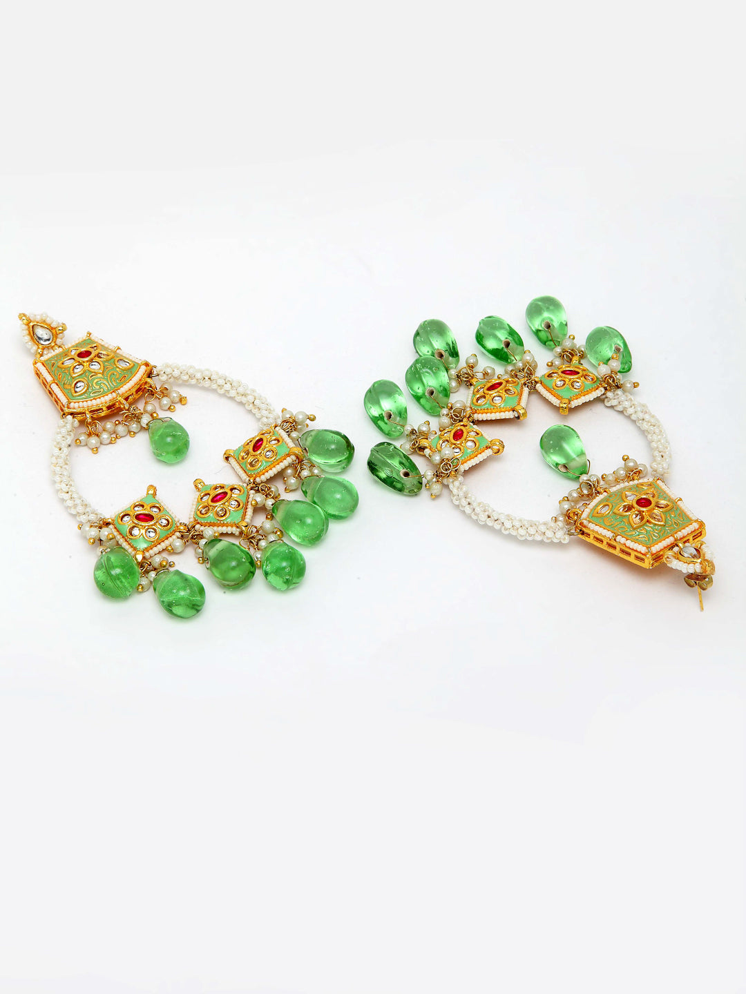 Green and Red Kundan Chand Bali Earring from Dugristyle Ruhaniyat By Dugran