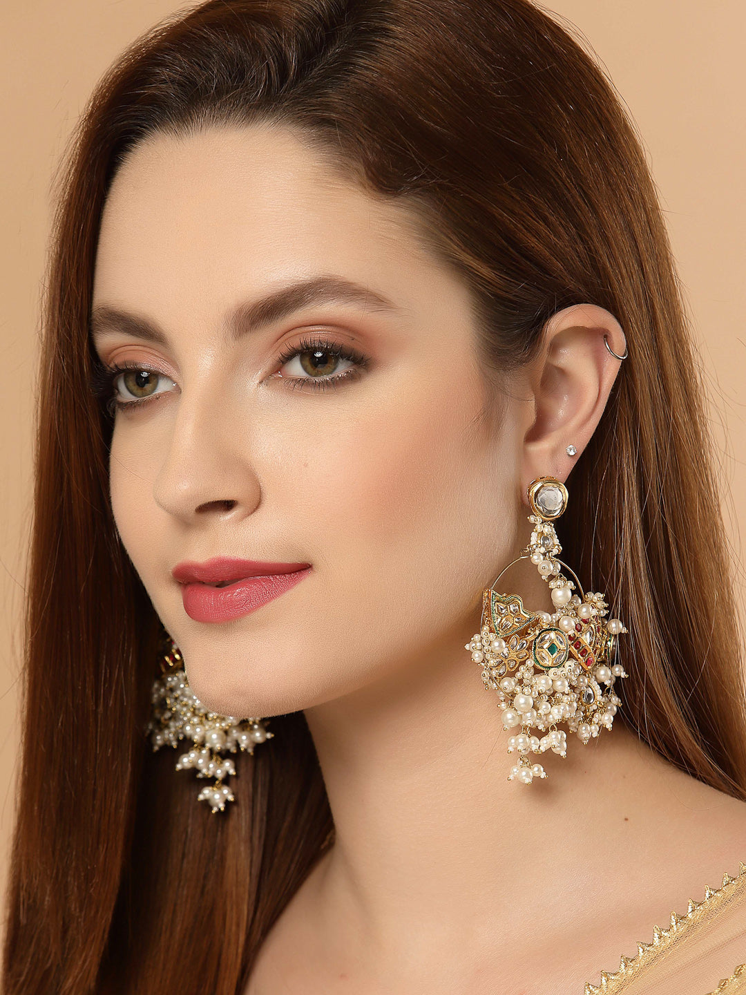 Green and Red Kundan Chand Bali Earring from Dugristyle Ruhaniyat By Dugran