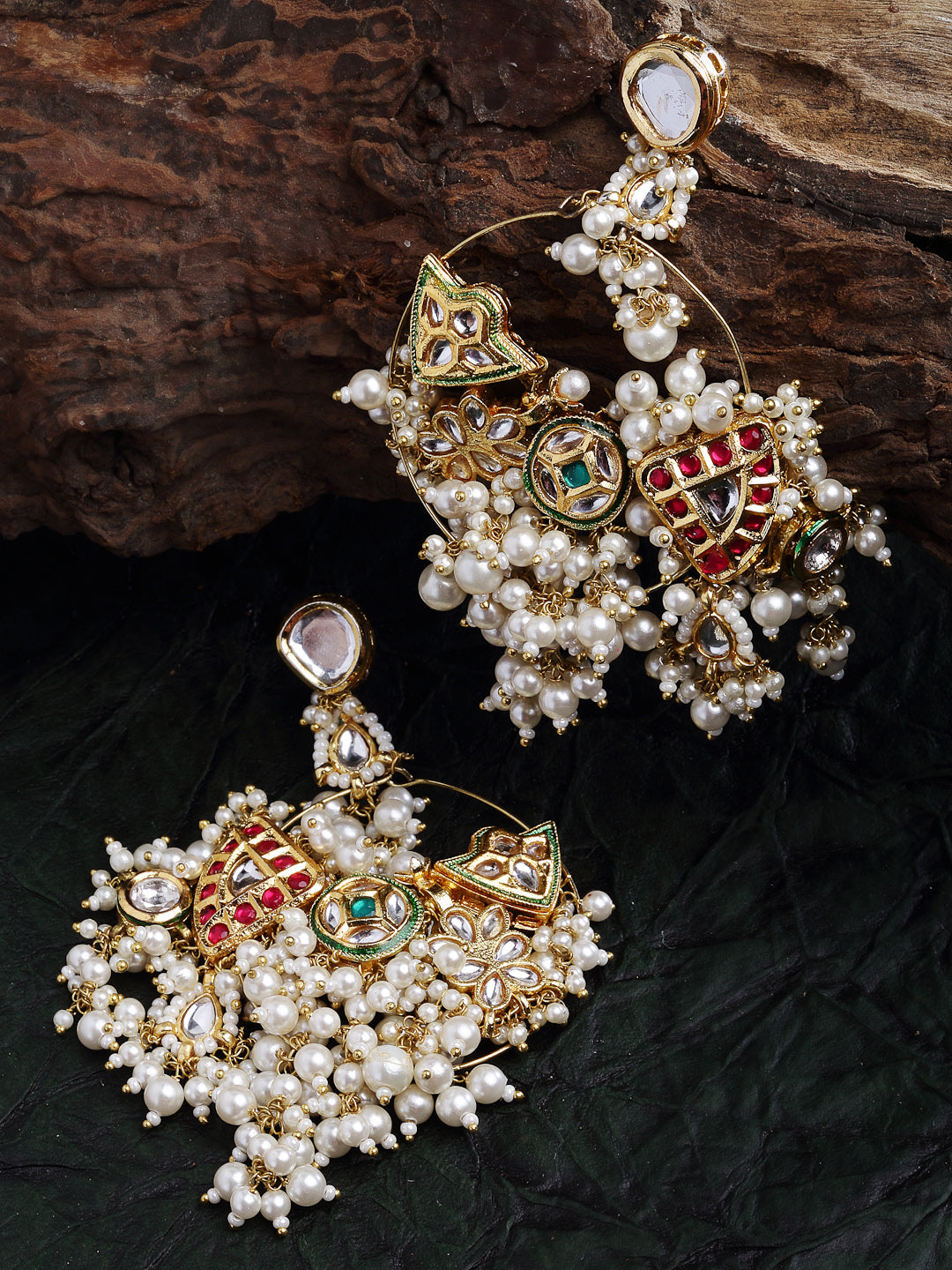 Green and Red Kundan Chand Bali Earring from Dugristyle Ruhaniyat By Dugran
