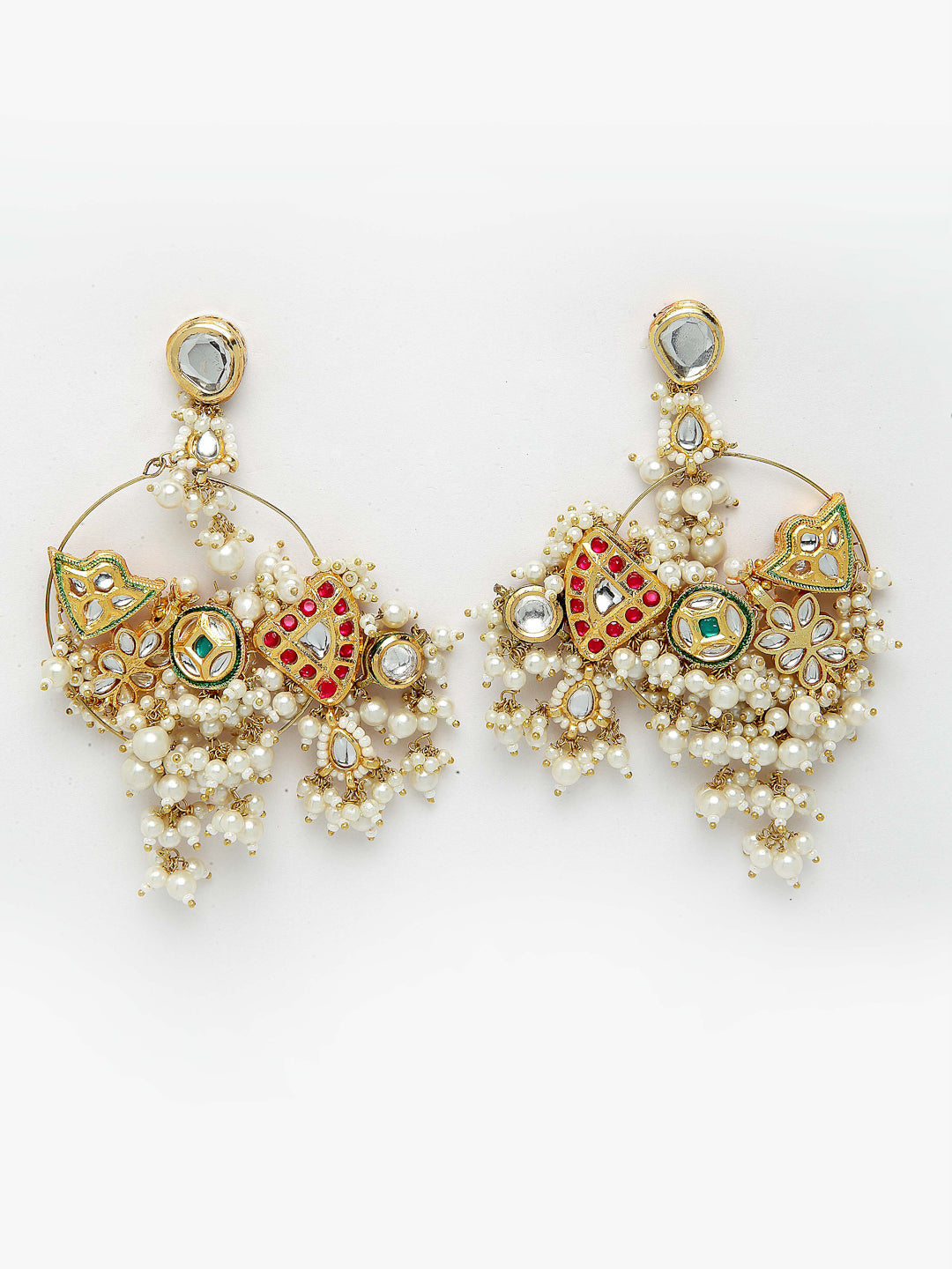 Green and Red Kundan Chand Bali Earring from Dugristyle Ruhaniyat By Dugran