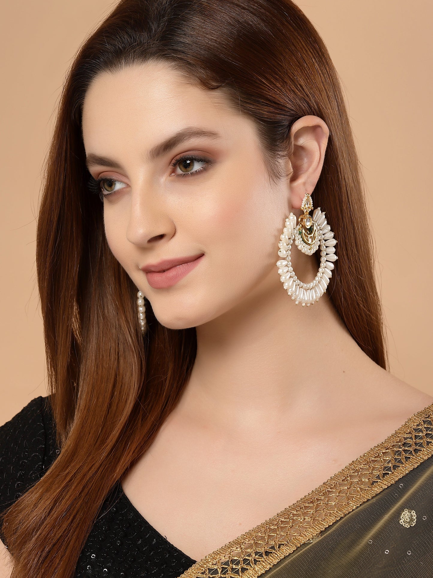 Gold and White Kundan Chand Bali Earring from Dugristyle Ruhaniyat By Dugran