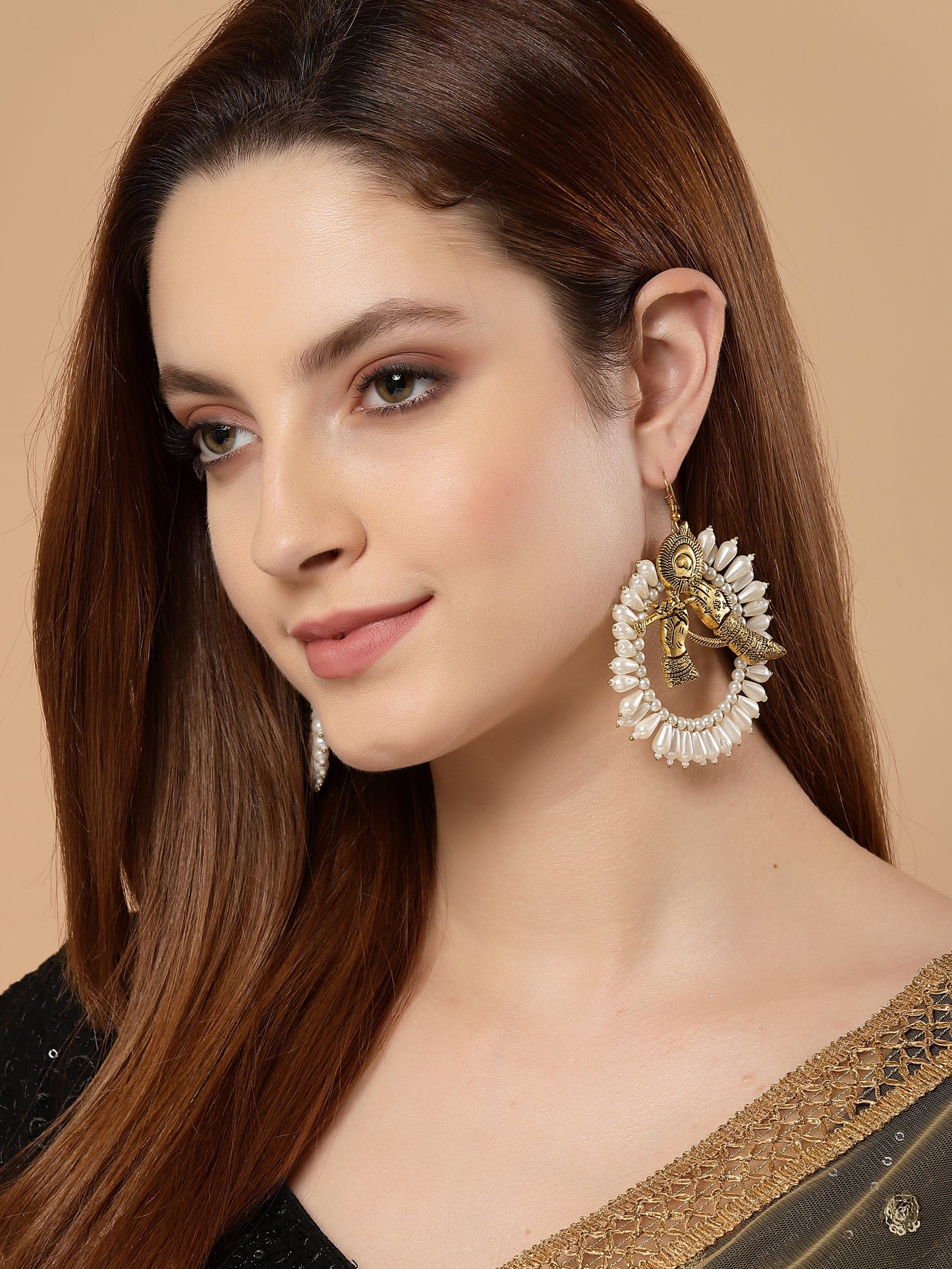 Gold and Black Krishan Ji Chand Bali Earring from Dugristyle Ruhaniyat By Dugran