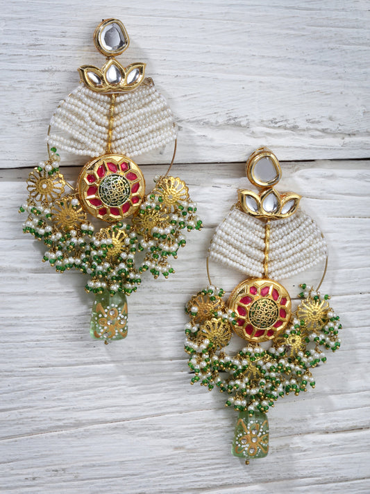 Red and Green Kundan Chand Bali Earring from Dugristyle Ruhaniyat By Dugran