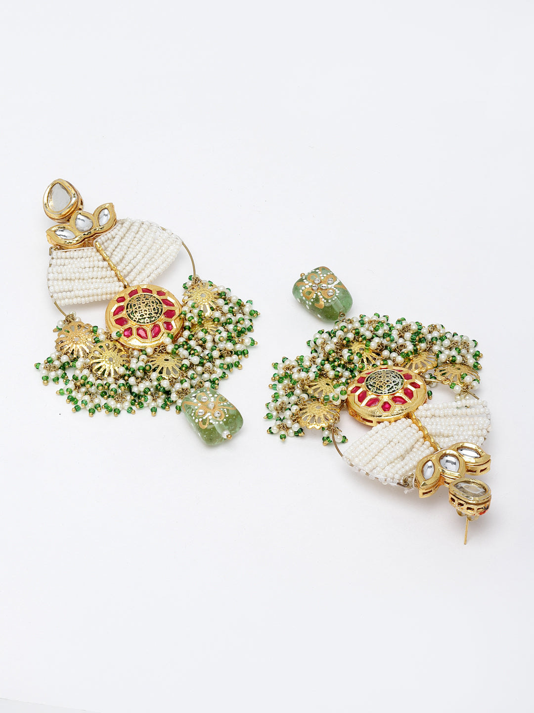 Red and Green Kundan Chand Bali Earring from Dugristyle Ruhaniyat By Dugran