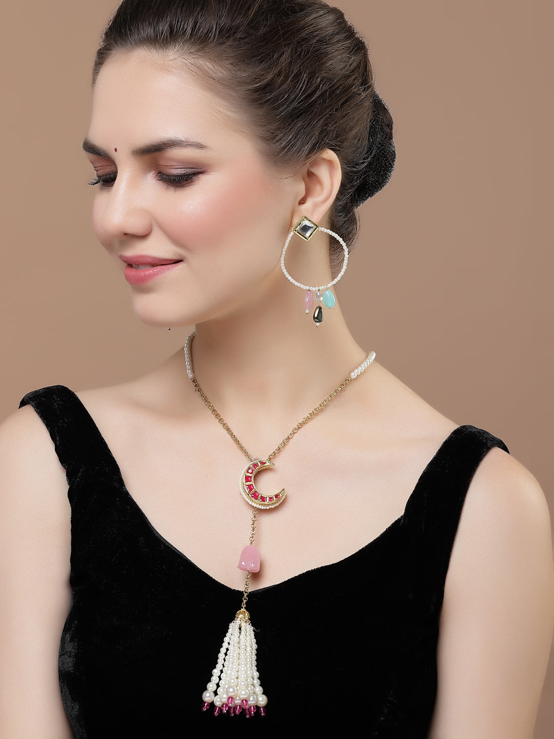 Pink and Blue Kundan Chand Bali from Dugristyle Ruhaniyat By Dugran