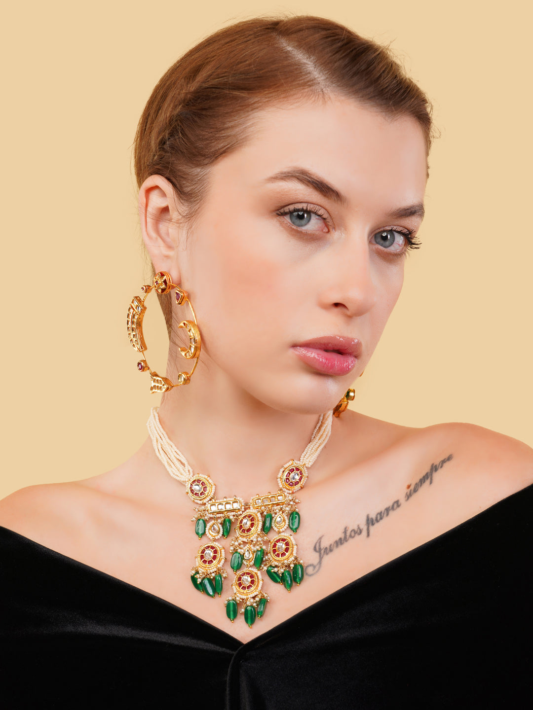 Maroon and Gold Kundan Earring in Chandbali style from Dugristyle Ruhaniyat By Dugran