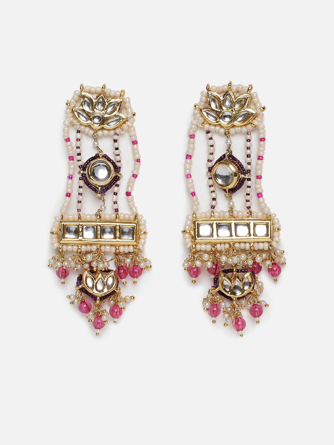 Pink and Purple Kundan Earring with Pink Pearl Highlight from Dugristyle Ruhaniyat By Dugran