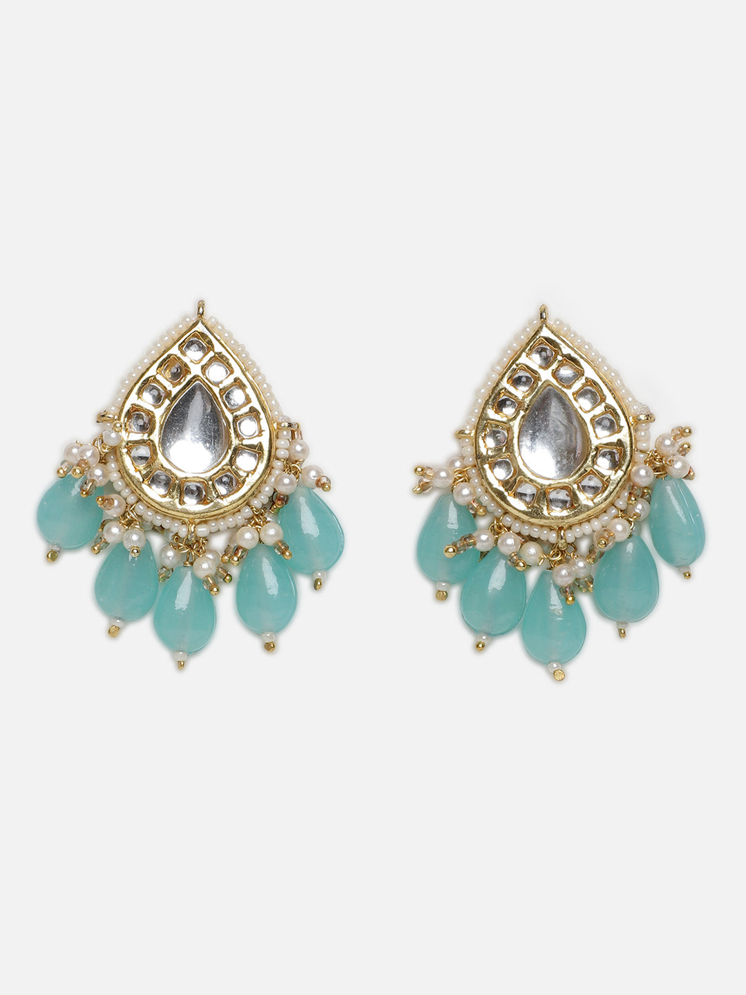 Blue and White Kundan Earring with Blue Drops from Dugristyle Ruhaniyat By Dugran