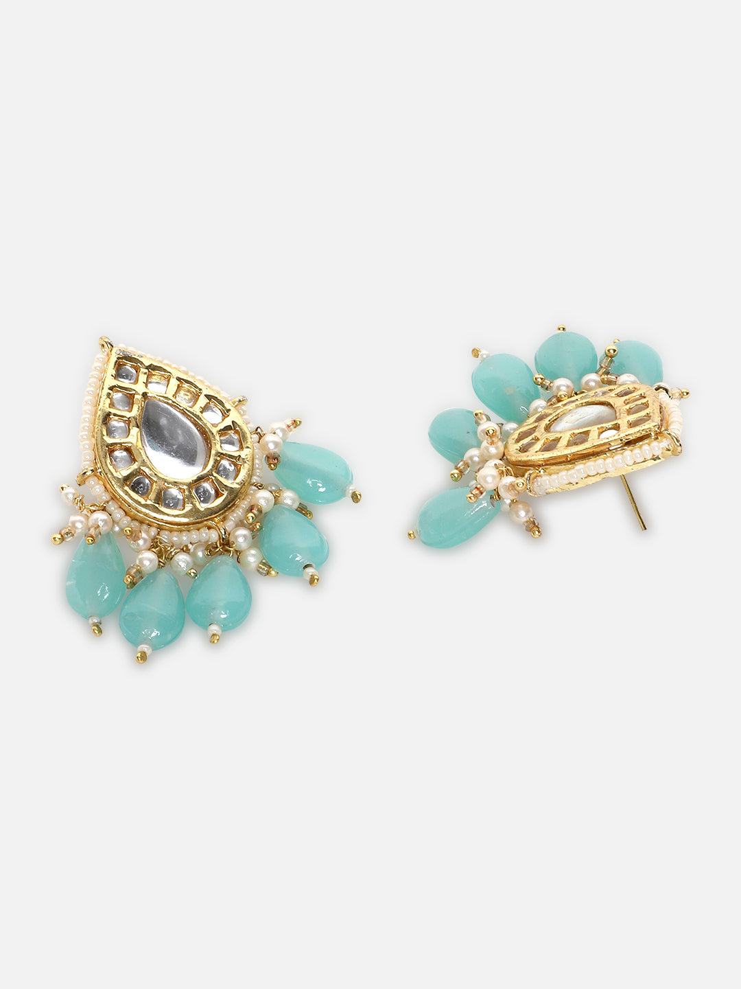 Blue and White Kundan Earring with Blue Drops from Dugristyle Ruhaniyat By Dugran