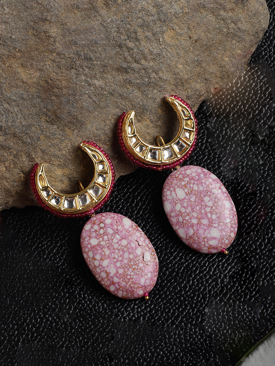 Pink and Gold Kundan Earring with Natural Stones Hangings and Pink Highlight from Dugristyle Ruhaniyat By Dugran