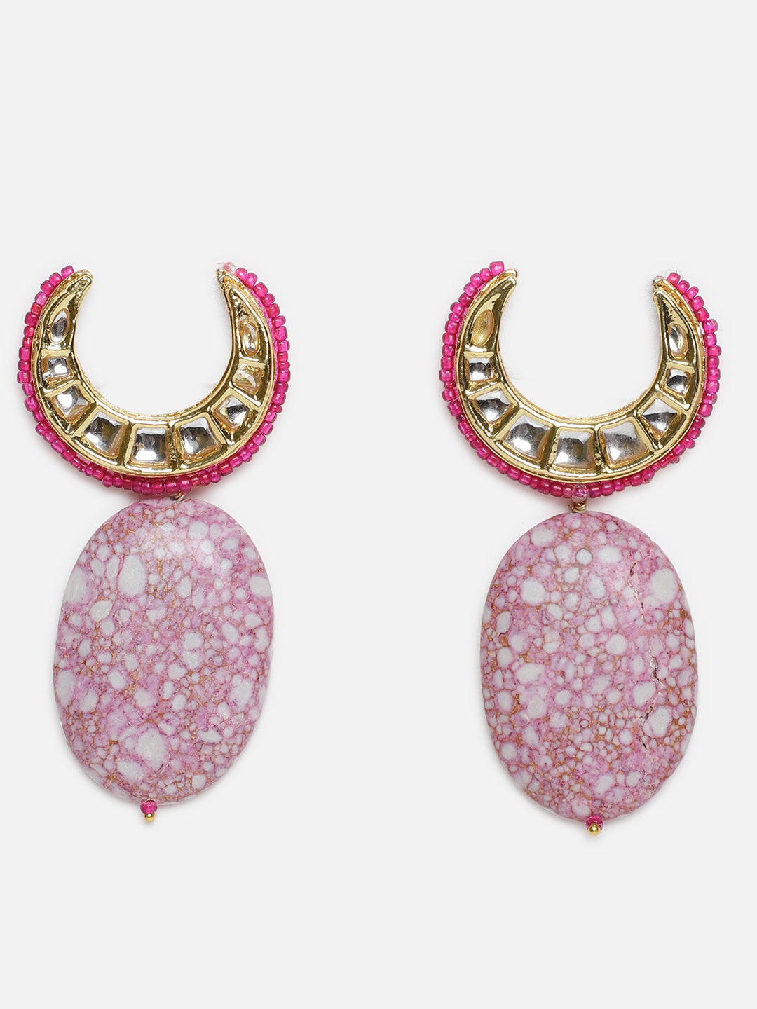Pink and Gold Kundan Earring with Natural Stones Hangings and Pink Highlight from Dugristyle Ruhaniyat By Dugran