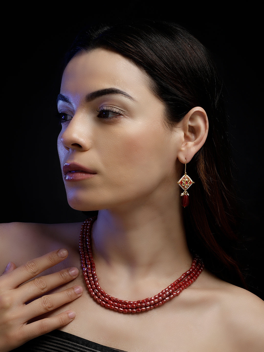 Maroon and Pink Kundan Earring with Meenakari touch from Dugristyle Ruhaniyat By Dugran