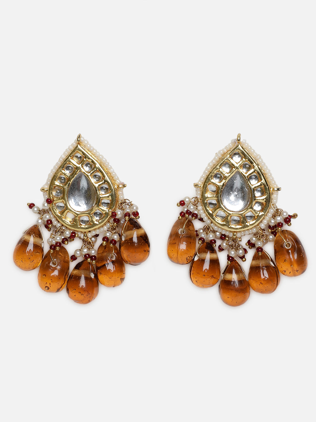 Orange and White Drop Kundan earring with Orange Drop Stones from Dugristyle Ruhaniyat By Dugran
