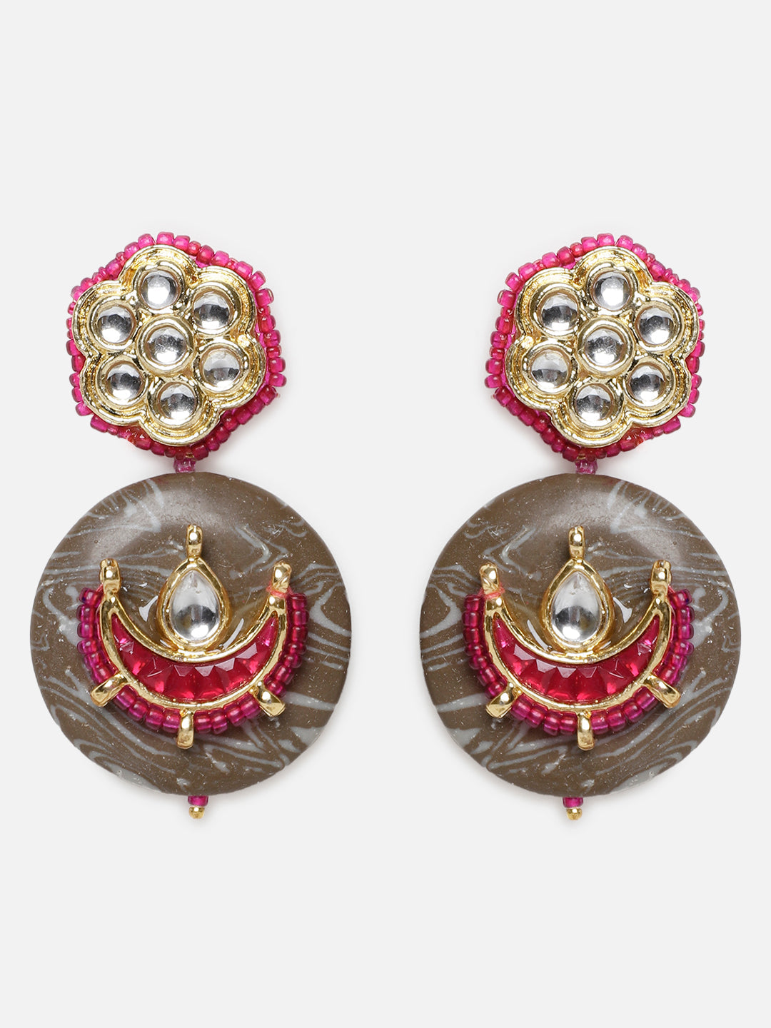 Brown and Pink Kundan Earring With Natural Stone from Dugristyle Ruhaniyat By Dugran
