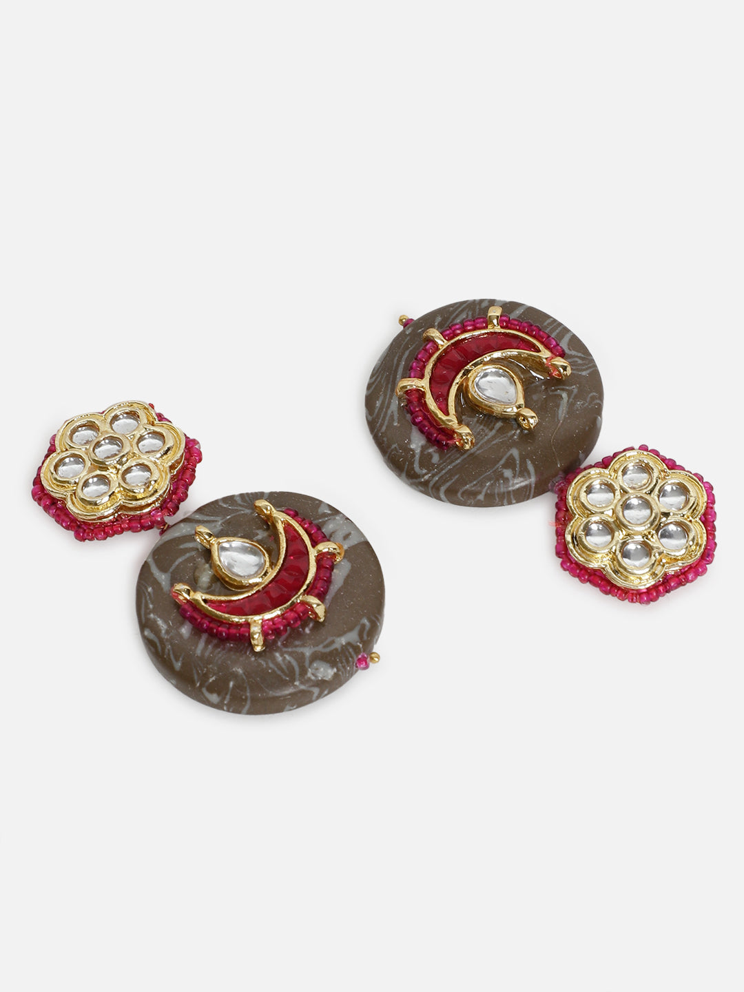 Brown and Pink Kundan Earring With Natural Stone from Dugristyle Ruhaniyat By Dugran