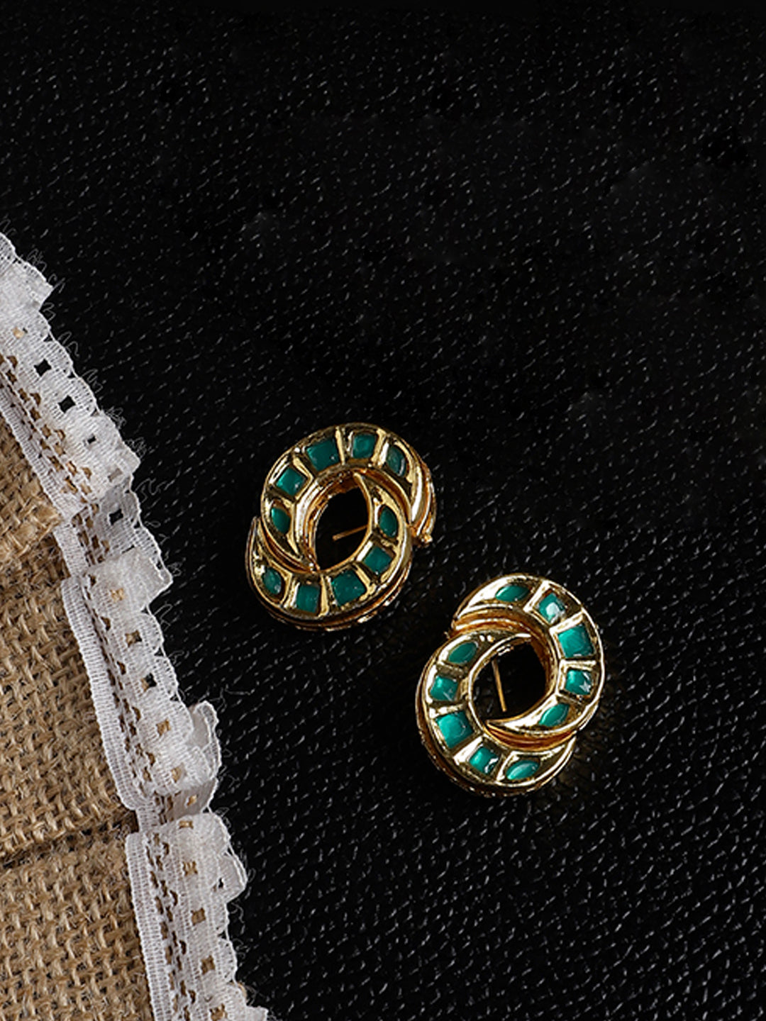 Green and Gold stud shaped Kundan Earring from Dugristyle Ruhaniyat By Dugran