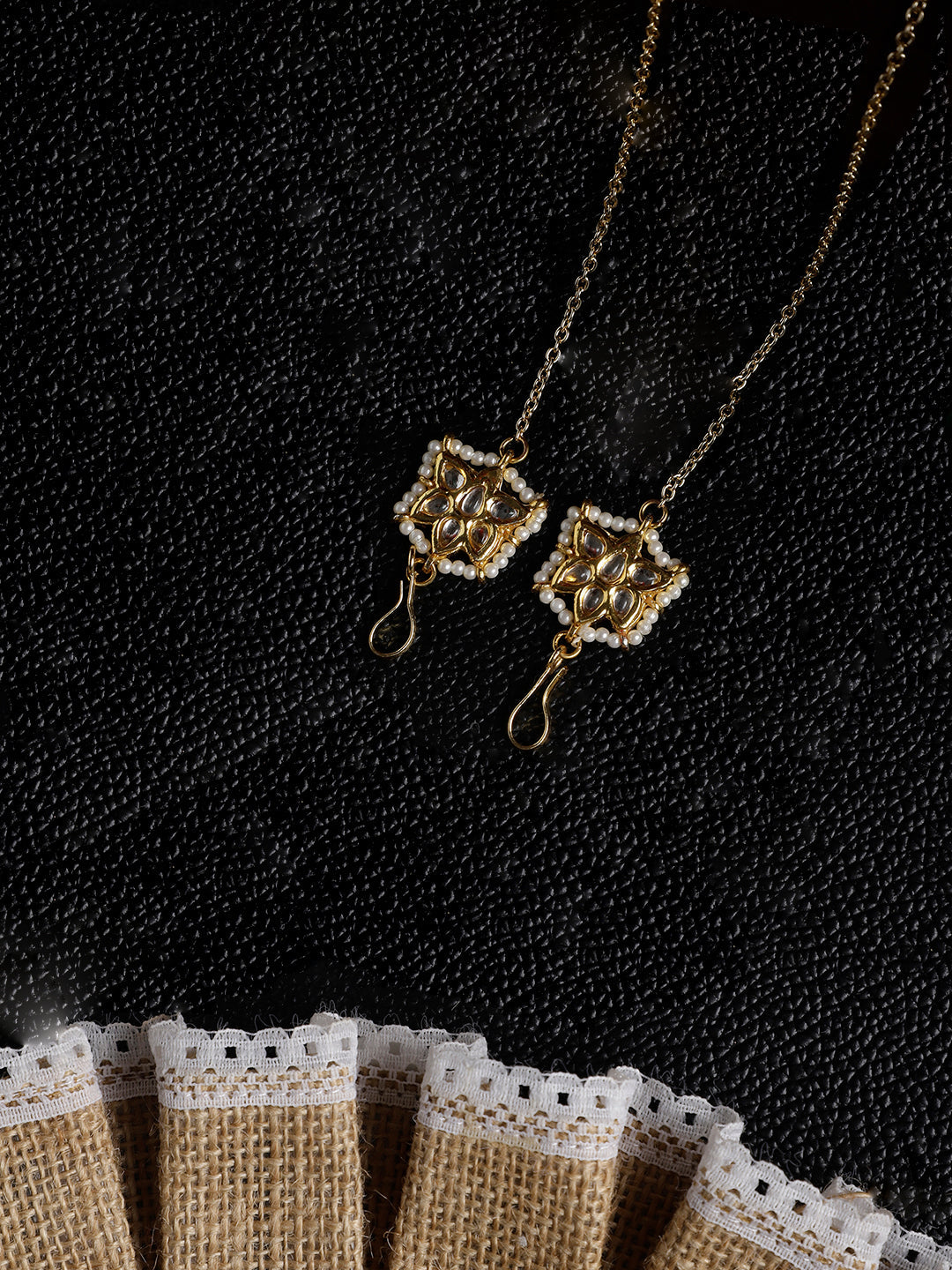 Gold and White Kundan Earring with Kanchain from Dugristyle Ruhaniyat By Dugran