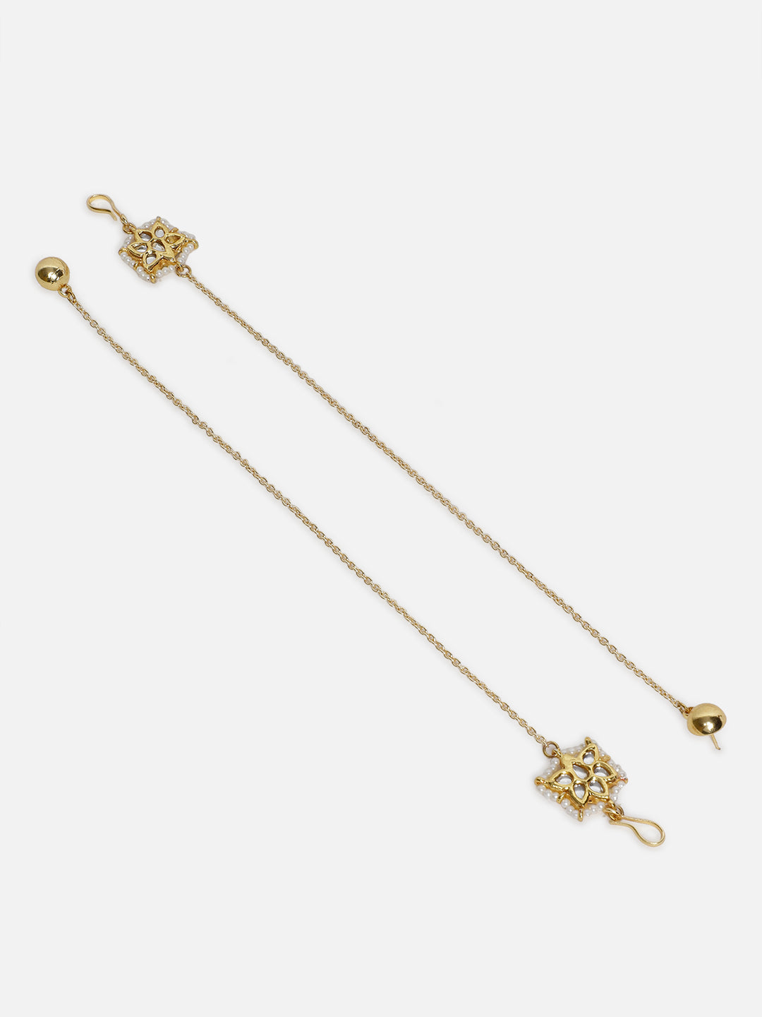 Gold and White Kundan Earring with Kanchain from Dugristyle Ruhaniyat By Dugran