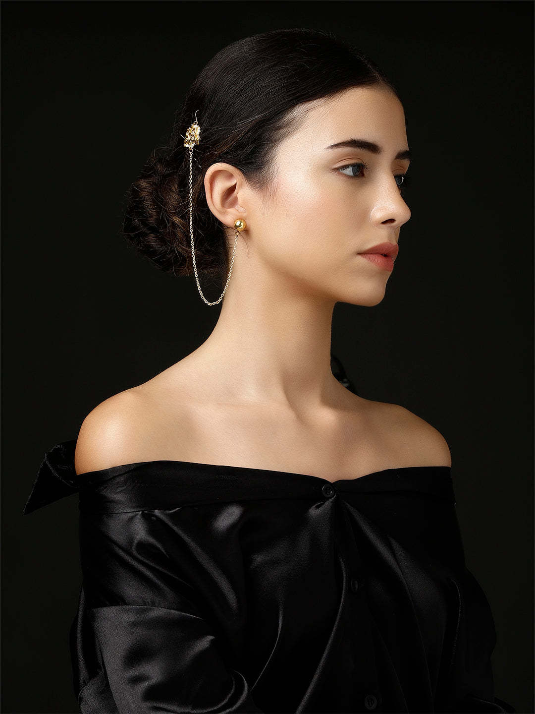Gold and White Kundan Earring with Kanchain from Dugristyle Ruhaniyat By Dugran