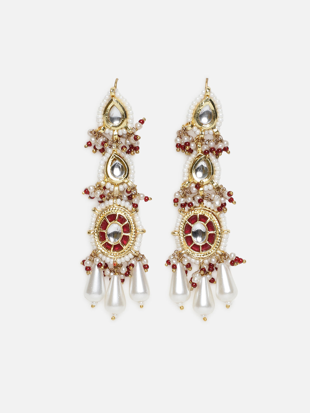 Red and White Kundan Earring with White Drops from Dugristyle Ruhaniyat By Dugran