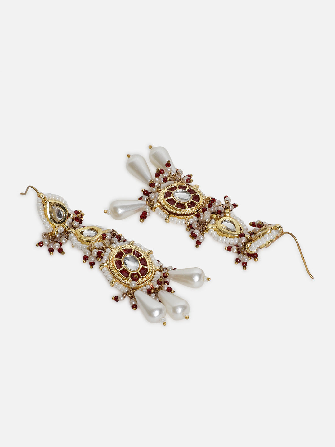 Red and White Kundan Earring with White Drops from Dugristyle Ruhaniyat By Dugran