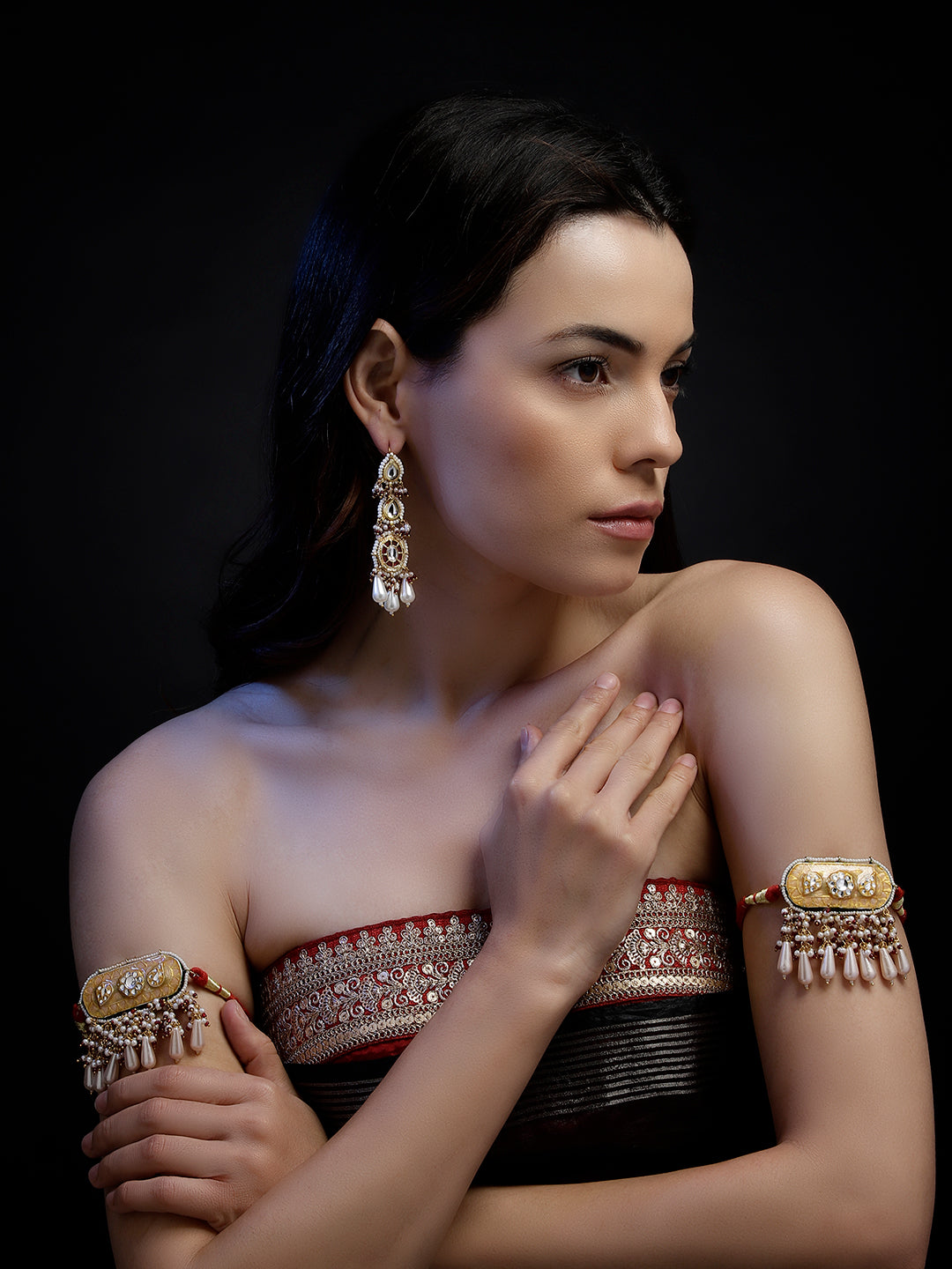 Red and White Kundan Earring with White Drops from Dugristyle Ruhaniyat By Dugran
