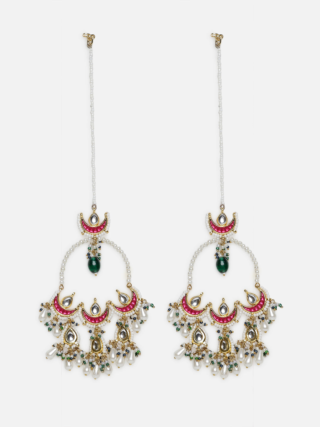 Red and Green Kundan Earring with Kanchain from Dugristyle Ruhaniyat By Dugran