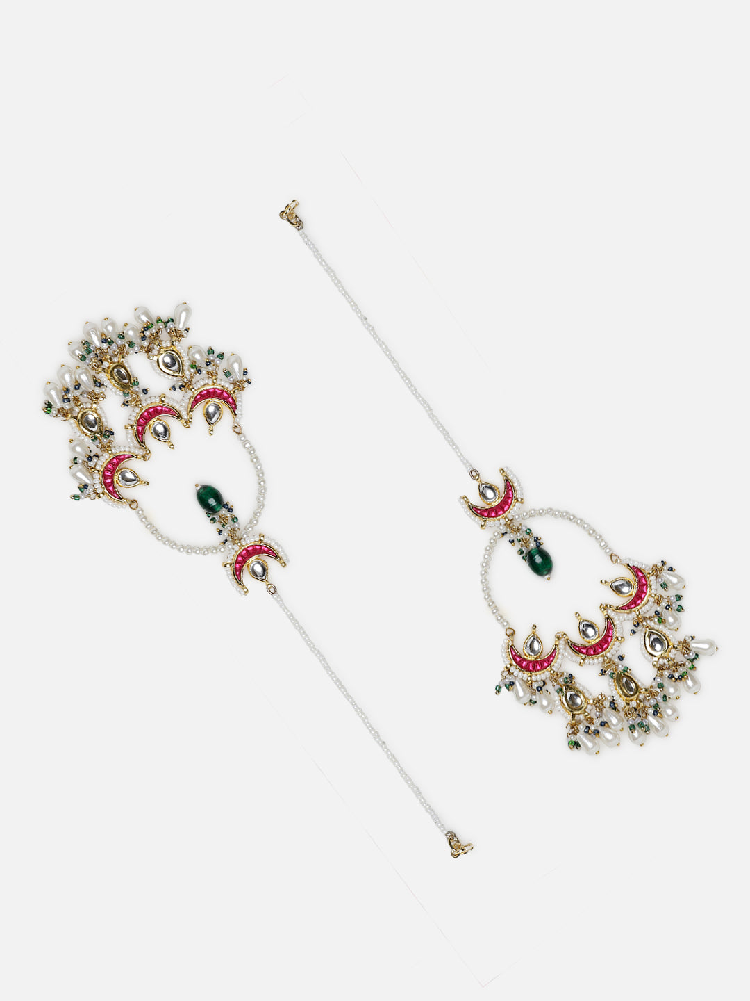 Red and Green Kundan Earring with Kanchain from Dugristyle Ruhaniyat By Dugran
