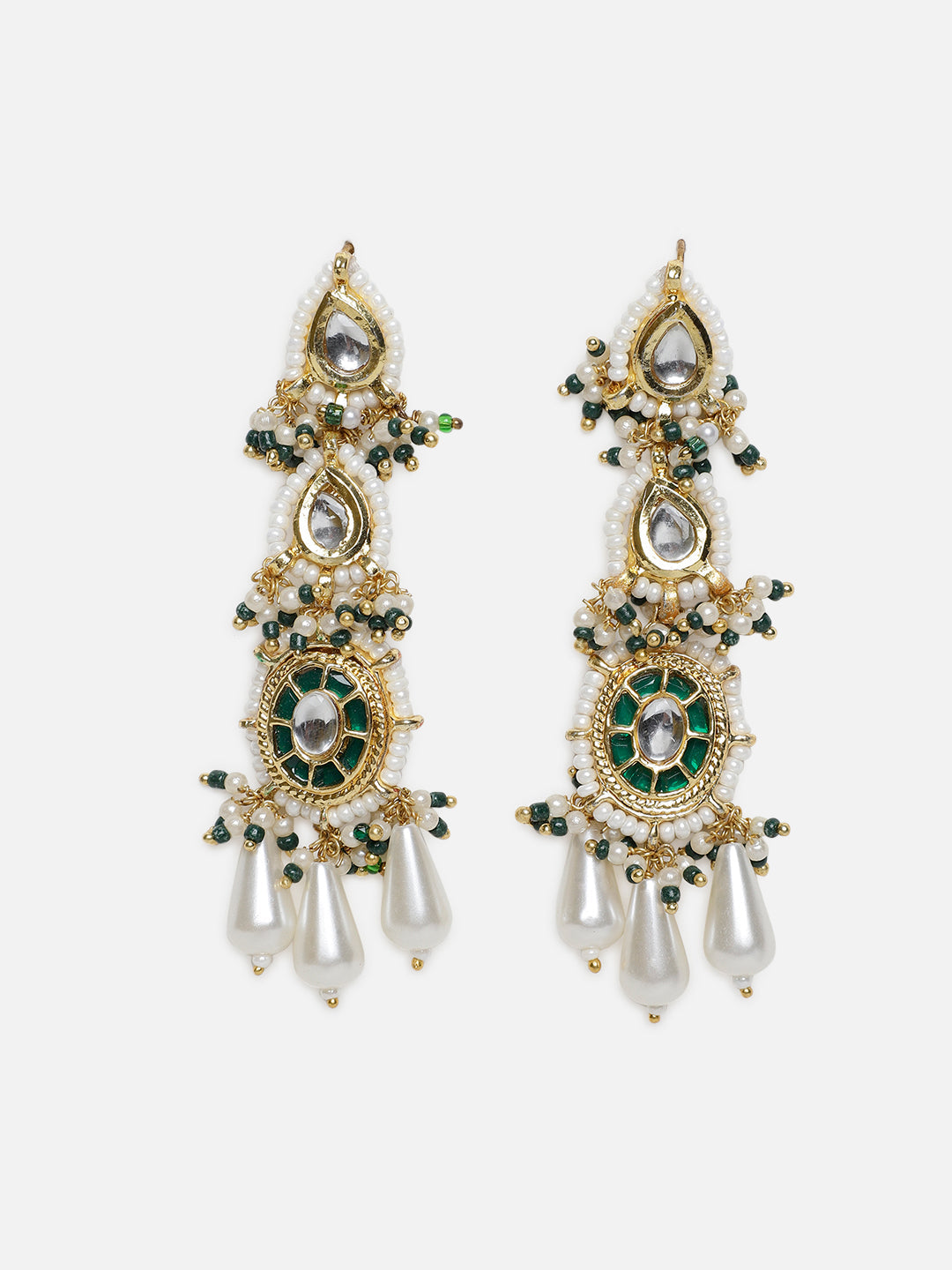 Green and White Kundan Earring with White Drops from Dugristyle Ruhaniyat By Dugran