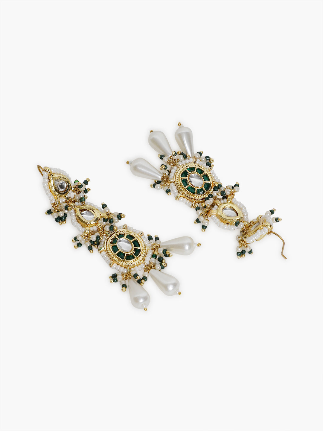 Green and White Kundan Earring with White Drops from Dugristyle Ruhaniyat By Dugran