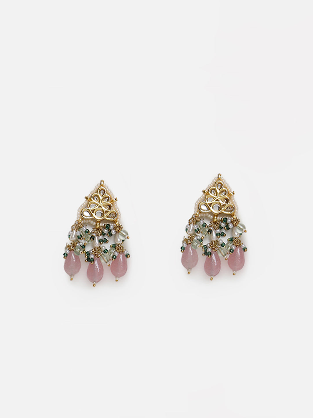 Pink and Green Kundan Earring with Pink Drops from Dugristyle Ruhaniyat By Dugran