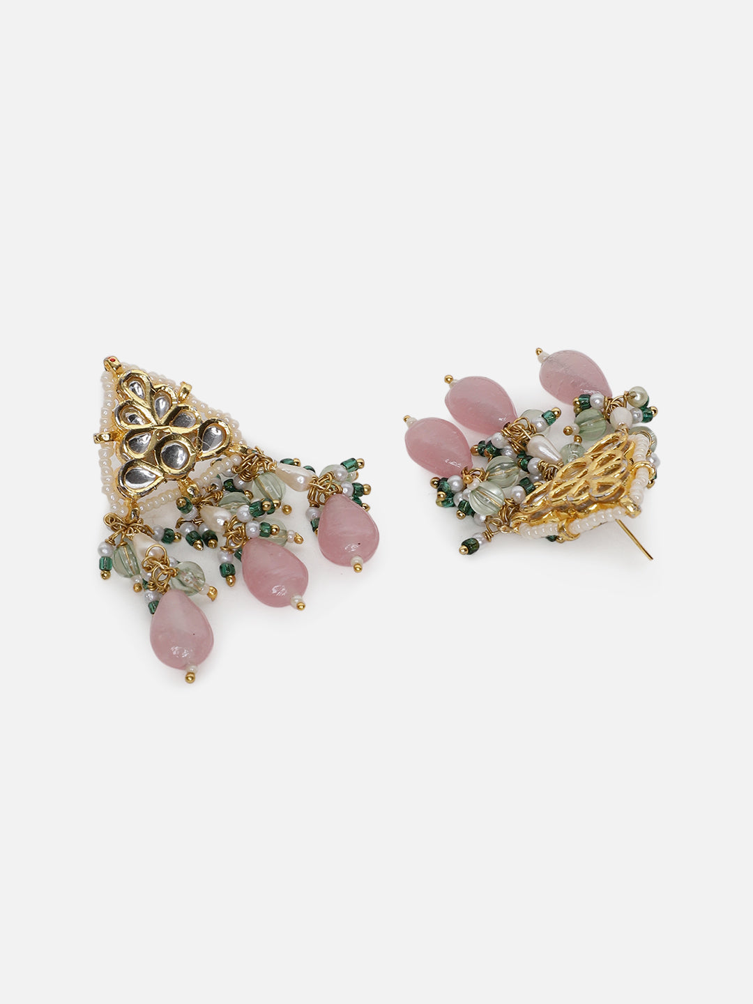 Pink and Green Kundan Earring with Pink Drops from Dugristyle Ruhaniyat By Dugran