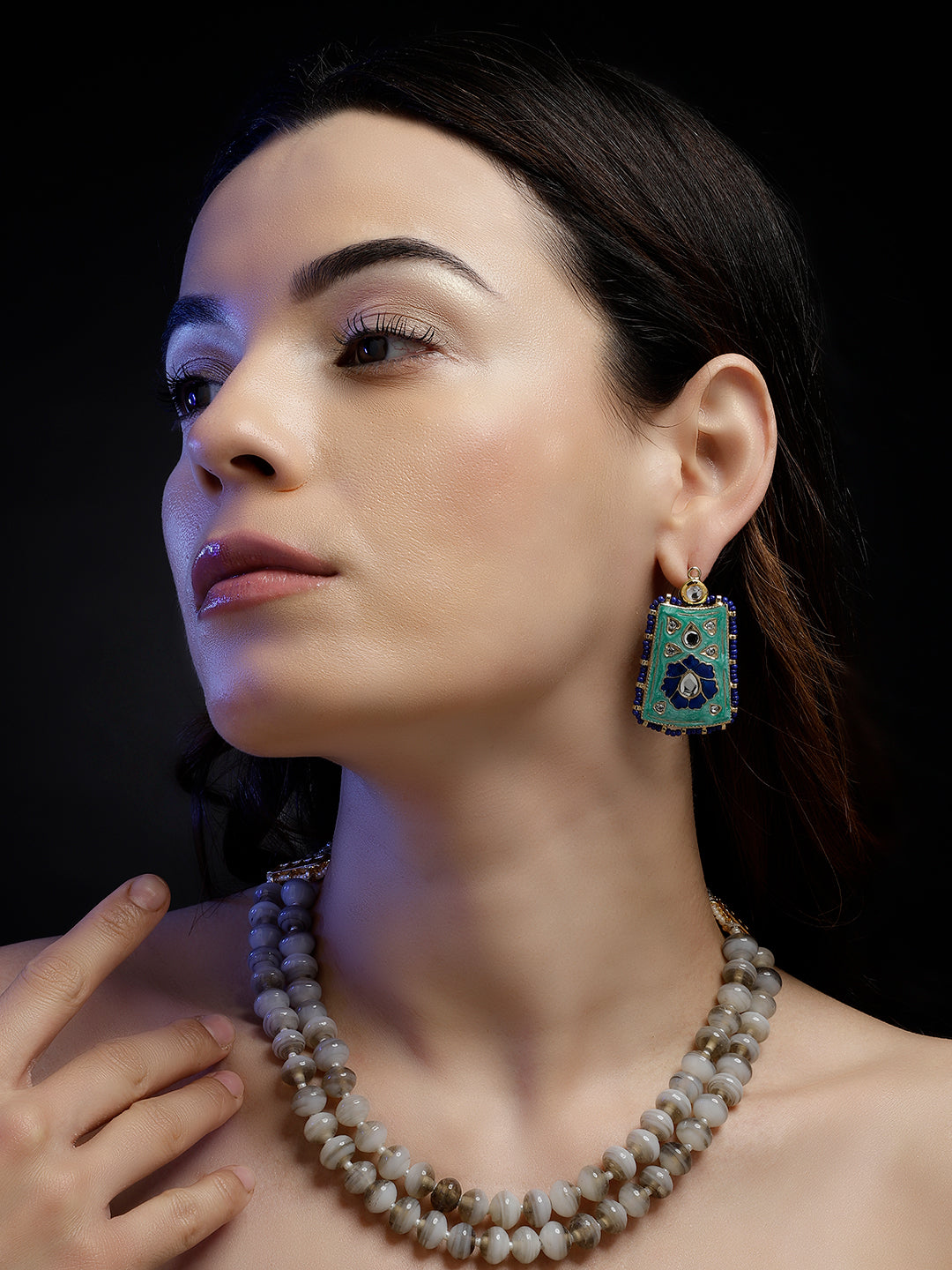 Blue and Gold Meenakari earring with Kundan Work from Dugristyle Ruhaniyat By Dugran