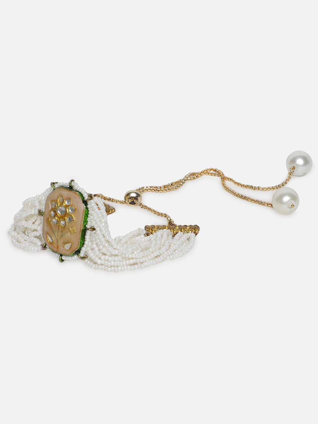 Peach and White Meenakari bracelet with Pearl Layers from Dugristyle Ruhaniyat By Dugran