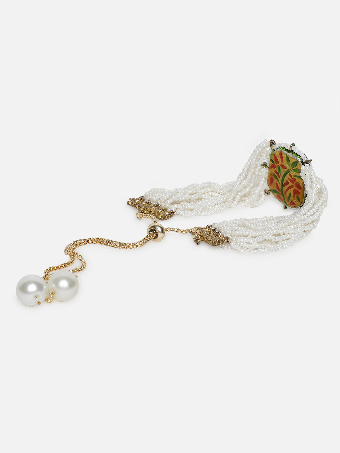 Peach and White Meenakari bracelet with Pearl Layers from Dugristyle Ruhaniyat By Dugran