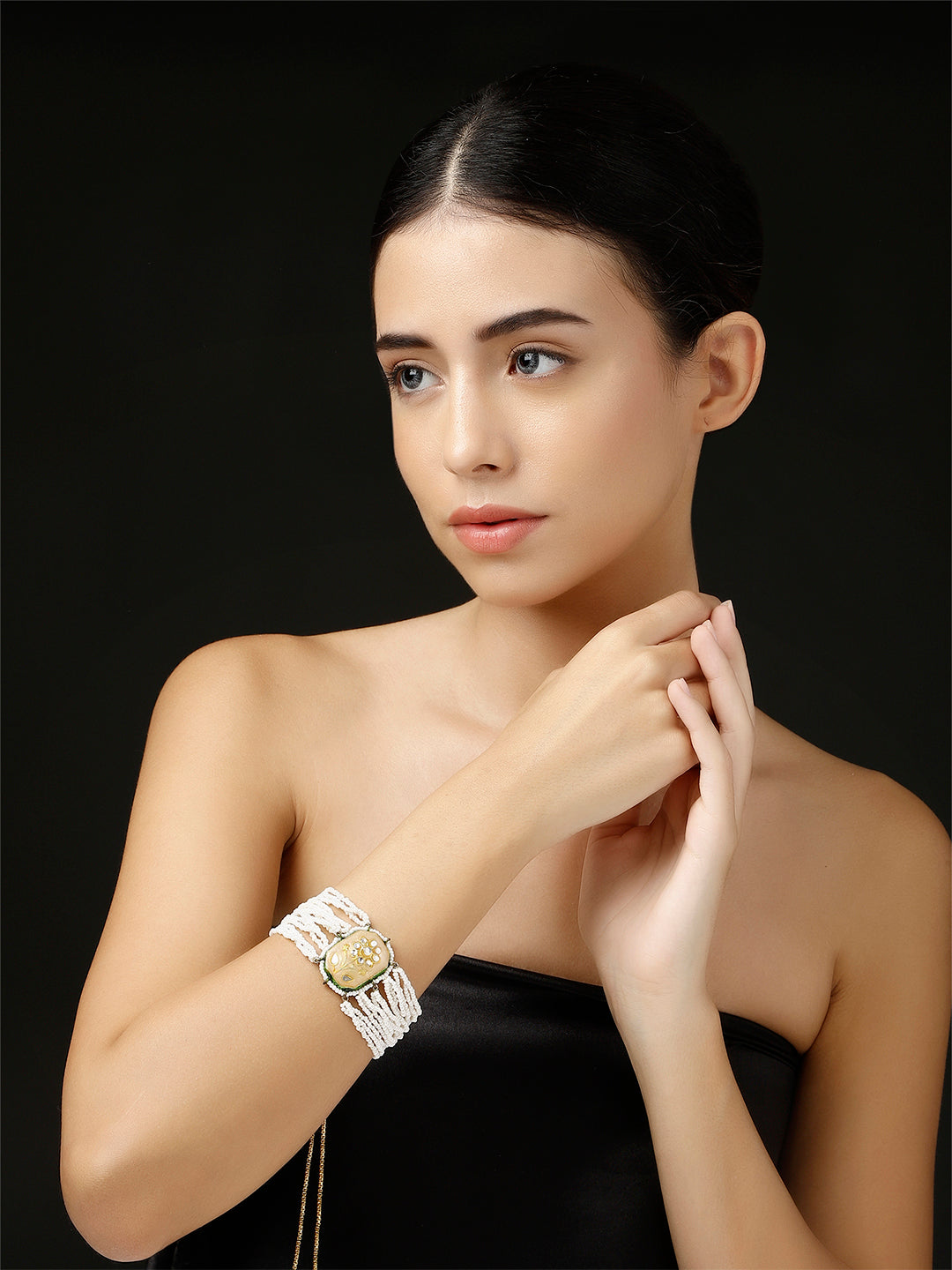 Peach and White Meenakari bracelet with Pearl Layers from Dugristyle Ruhaniyat By Dugran