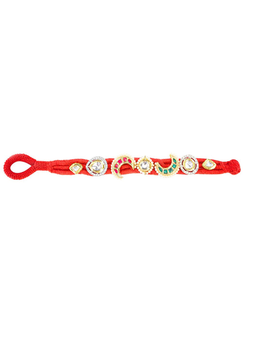 Red and Green Handmade Thread Bracelet with Multi Color Kundan work from Dugristyle Ruhaniyat By Dugran