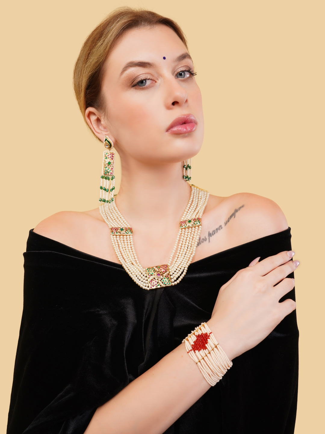 Gold and White Single Color moti Jadau bracelet with Pearl Layers from Dugristyle Ruhaniyat By Dugran